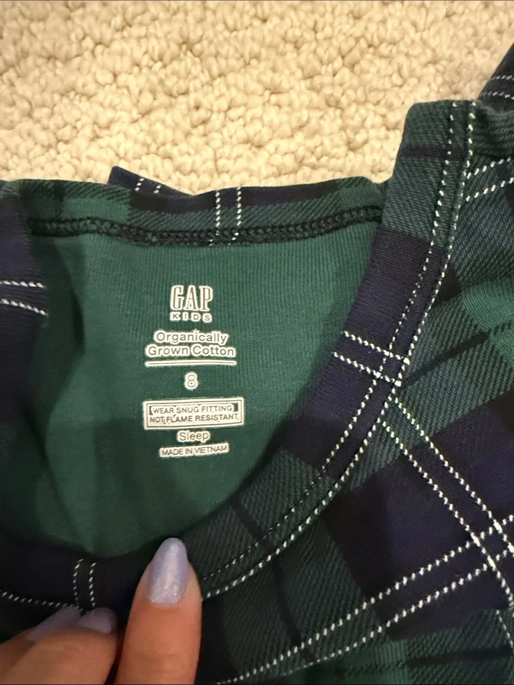 GAP Boys/Unisex Green and Navy Plaid Pajama Set